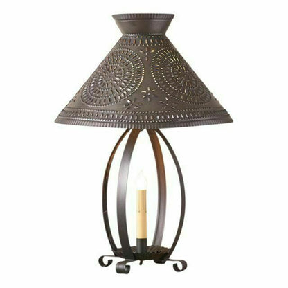 Primitive/Colonial Betsy Ross Lamp w/ Pierced Tin Shade Kettle Black - The Primitive Pineapple Collection