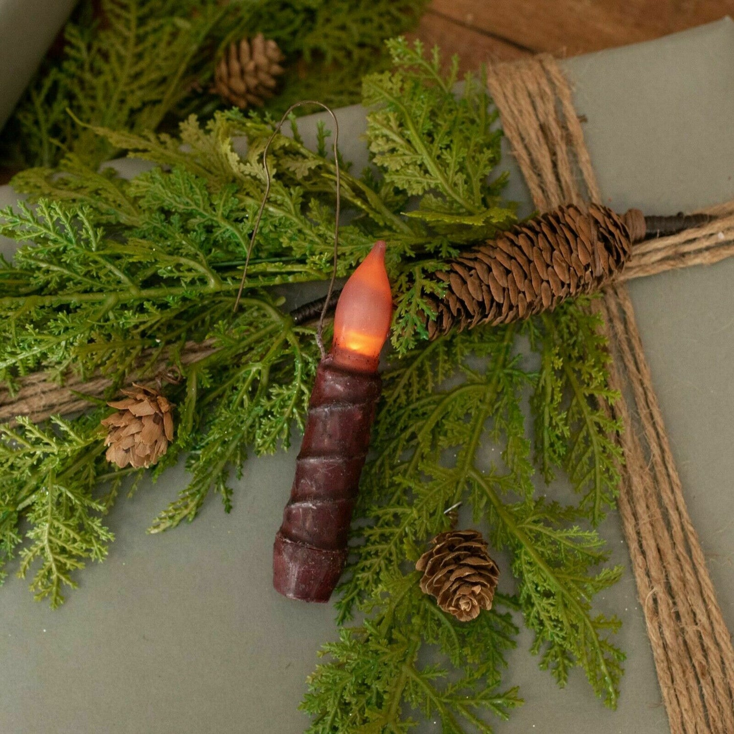 Ragon House Primitive Cranberry Hanging Taper Candle – 4.5" Battery Operated with Timer - The Primitive Pineapple Collection