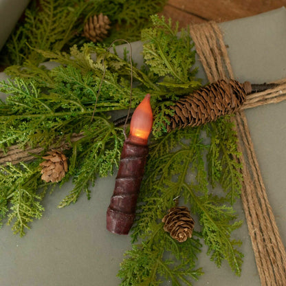 Ragon House Primitive Cranberry Hanging Taper Candle – 4.5" Battery Operated with Timer - The Primitive Pineapple Collection
