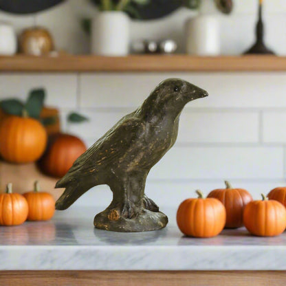 Ragon Halloween Fall 6.5" Black Crow Paper Mache Figurine - The Primitive Pineapple Collection