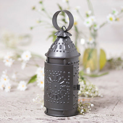 Primitive /Colonial 9" Punched Tin Revere Candle Lantern Black - The Primitive Pineapple Collection