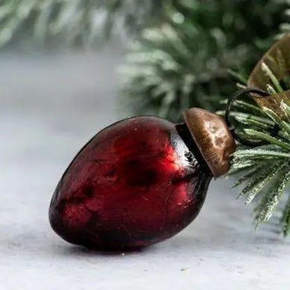 Christmas Handmade 6pc Small 1” Crackle Egg Shaped Glass ornament Feather Tree - The Primitive Pineapple Collection