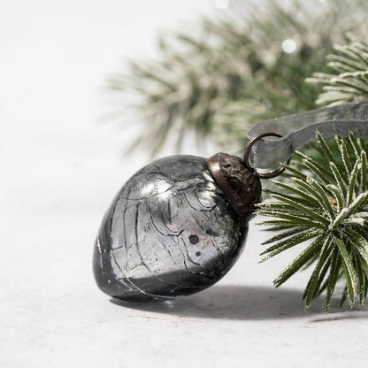 Christmas Handmade 6pc Small 1” Crackle Egg Shaped Glass ornament Feather Tree - The Primitive Pineapple Collection