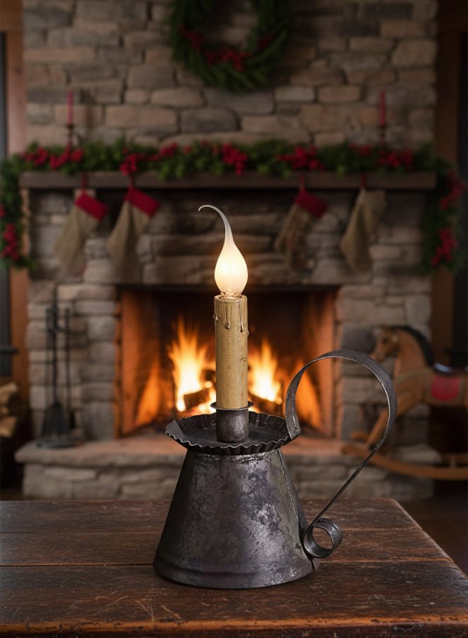 Primitive Colonial Electric Dunkirk Chamberstick Light w/ Silicone Bulb - The Primitive Pineapple Collection