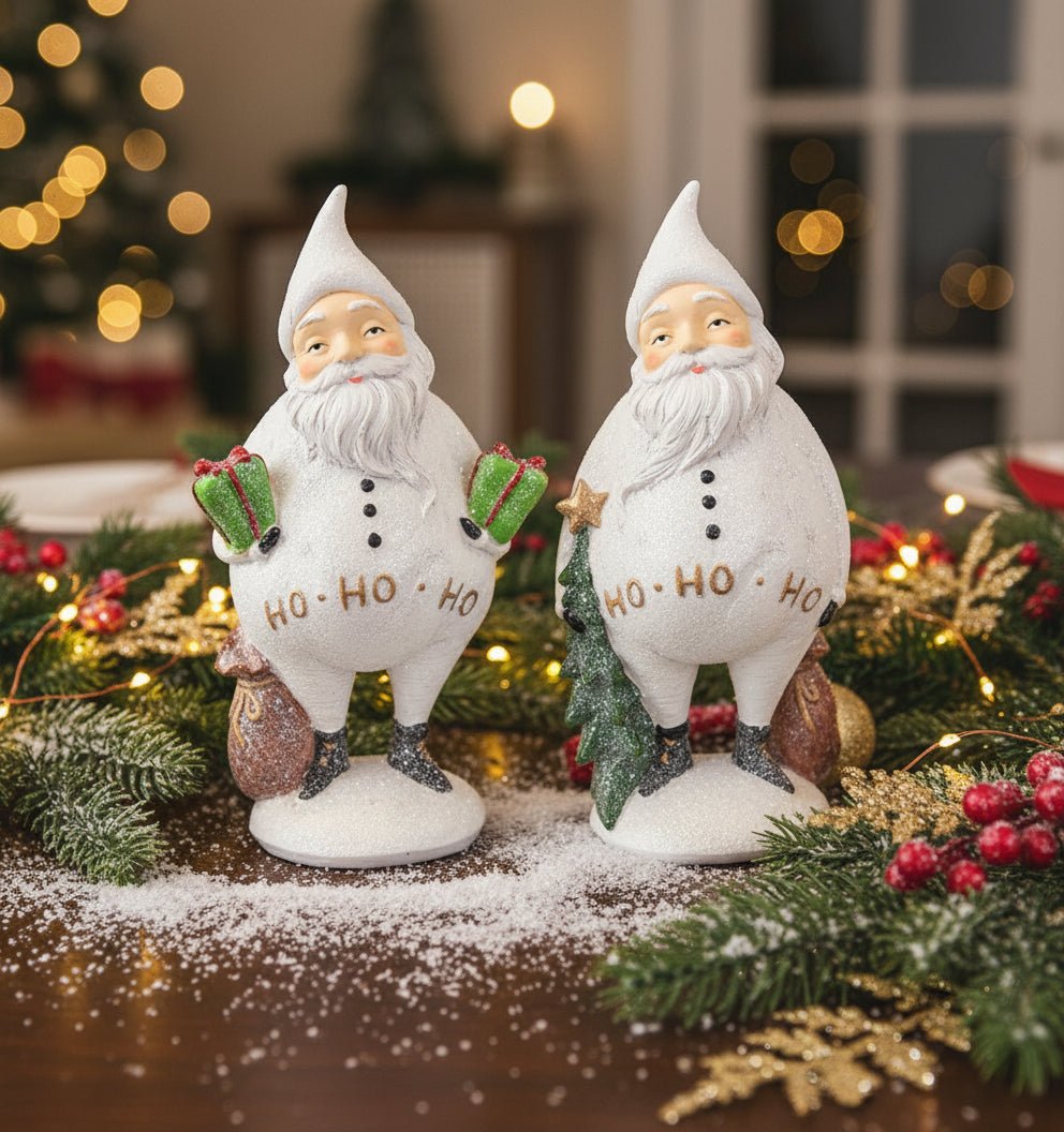 Primitive Christmas Folk Art Glitter White Santa 12.5&quot; 2 styles - The Primitive Pineapple Collection