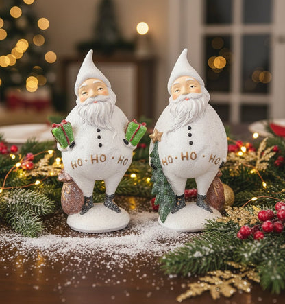 Primitive Christmas Folk Art Glitter White Santa 12.5&quot; 2 styles - The Primitive Pineapple Collection