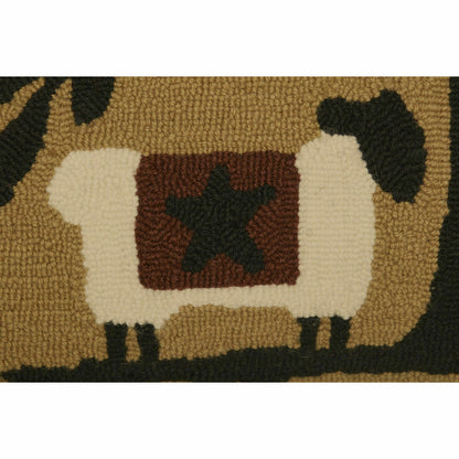 Primitive/Country Heritage Farms Sheep and Star Hooked Pillow 14x22 - The Primitive Pineapple Collection