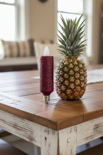 Primitive Country Grungy Burgundy 3.5" Moving flame Electric Light bulb Candle - The Primitive Pineapple Collection