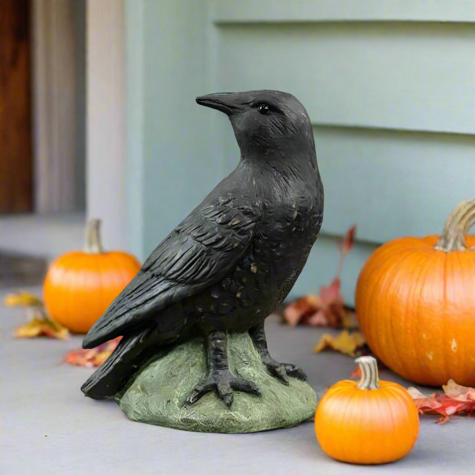 Ragon House 10" Crow &amp; Raven Figurine – Primitive Paper Mache Fall &amp; Halloween Decor - The Primitive Pineapple Collection