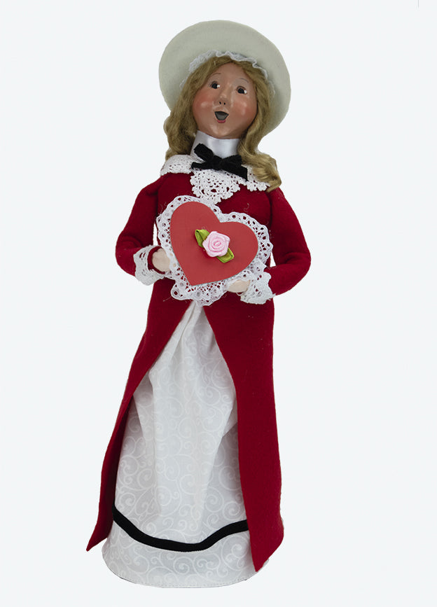 Primitive Colonial Byers Choice Valentines Day Woman w/ Heart Caroler 2024 New 2131K