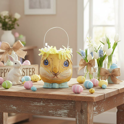 ESC and Company Easter Beau Bunny bucket, Folk Art 43032 - The Primitive Pineapple Collection
