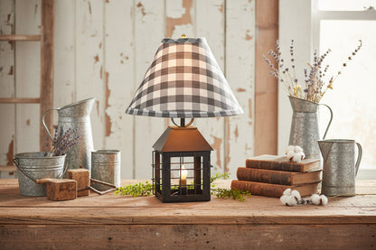 Primitive Country Tin Colonial Lantern Lamp w/ Gray Check Shade - The Primitive Pineapple Collection