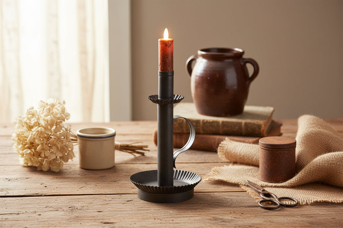Primitive Colonial Electric Tall Candlestick Light in Kettle Black - The Primitive Pineapple Collection