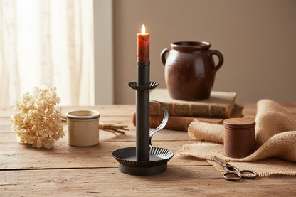 Primitive Colonial Electric Tall Candlestick Light in Kettle Black - The Primitive Pineapple Collection