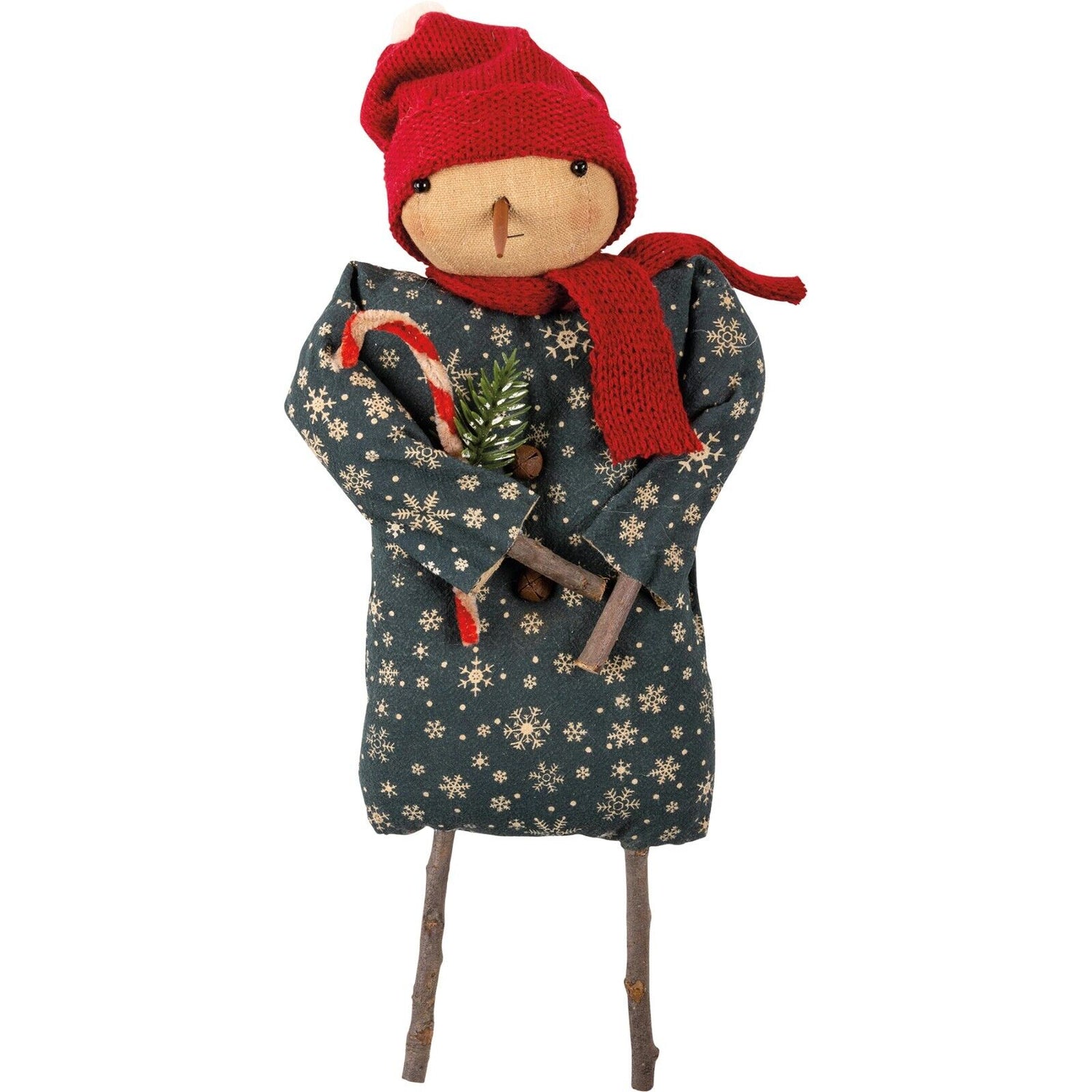 Primitive Country Christmas Sophia Snowman Doll Candy Cane - The Primitive Pineapple Collection