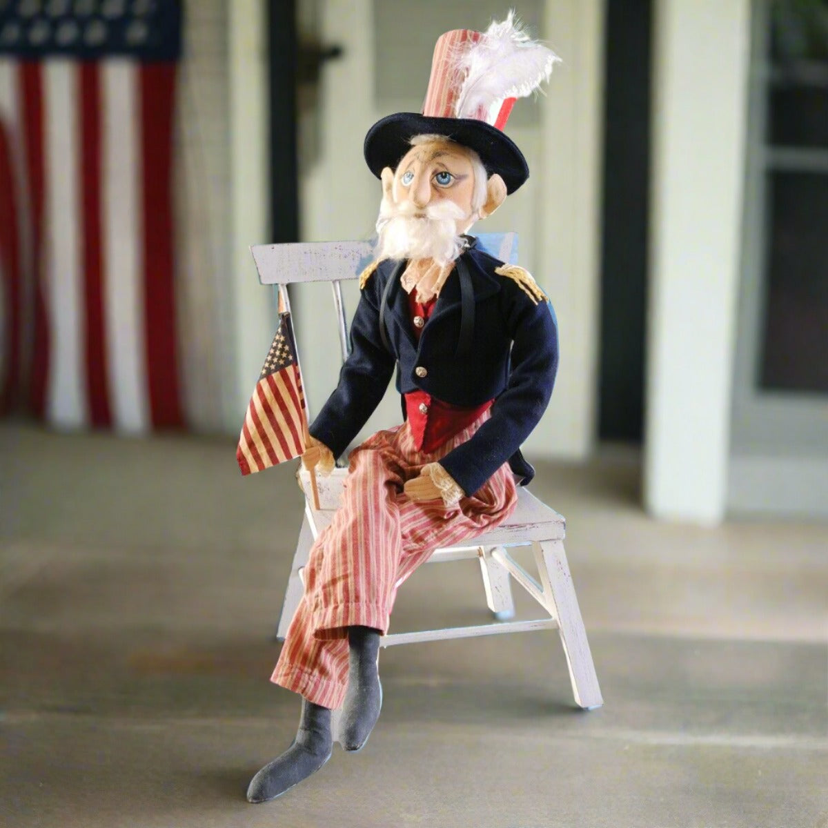 Joe Spencer Uncle Sam 32’’ Primitive Folk Art Patriotic Doll - Holiday Decor