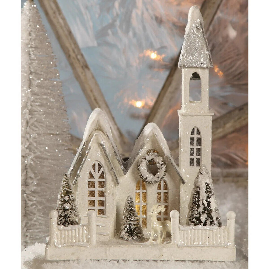 Bethany Lowe Christmas Ivory Church Medium LG1773 - The Primitive Pineapple Collection