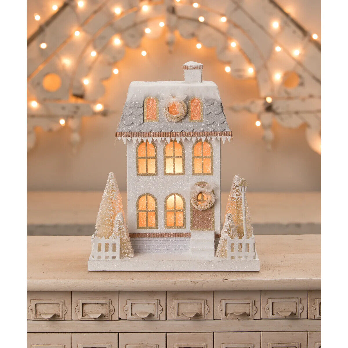 Bethany Lowe Christmas Metallic Light Up Putz Style Townhouse LC1566 - Figurines