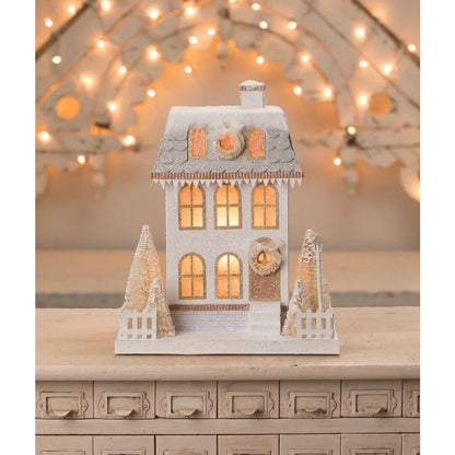 Bethany Lowe Christmas Metallic Light Up Putz Style Townhouse LC1566 - Figurines