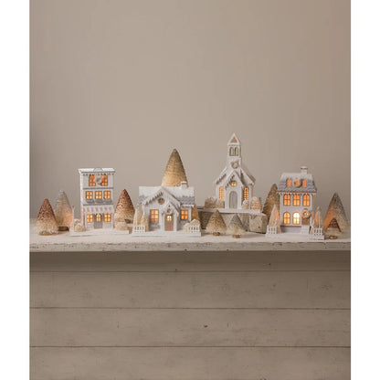 Bethany Lowe Christmas Metallic Light Up Putz Style Church LC1564 - The Primitive Pineapple Collection