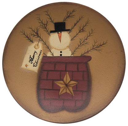 Primitive Christmas 6&quot; Folk Art Snowman Plate 3 Designs - The Primitive Pineapple Collection