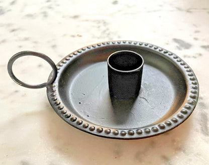 Primitive Colonial Small Black Taper Candlestick Holder 3.25 - The Primitive Pineapple Collection