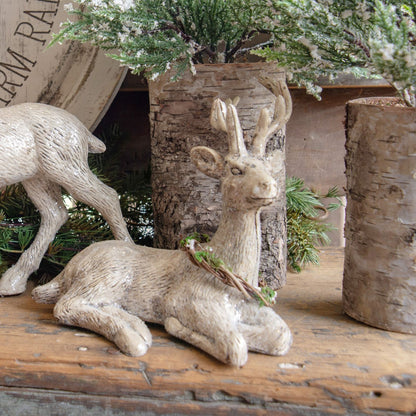Ragon House Christmas Resting Reindeer w/ Wreath 6.5" Figurine - The Primitive Pineapple Collection