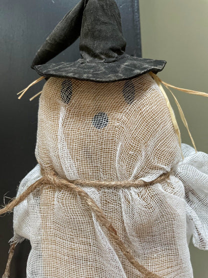 Primitive Fall Halloween Handcrafted 2 pc Hanging Ghostly Ghosts w/ Pumpkin 14" - The Primitive Pineapple Collection
