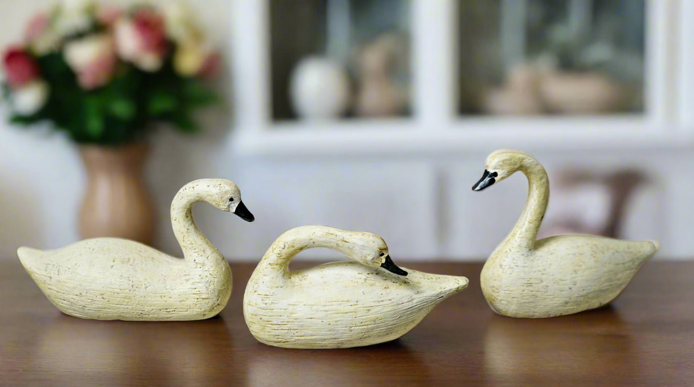 Primitive Farmhouse 3 pc Ivory Swan Shelf Sitters 4.5&quot; - The Primitive Pineapple Collection