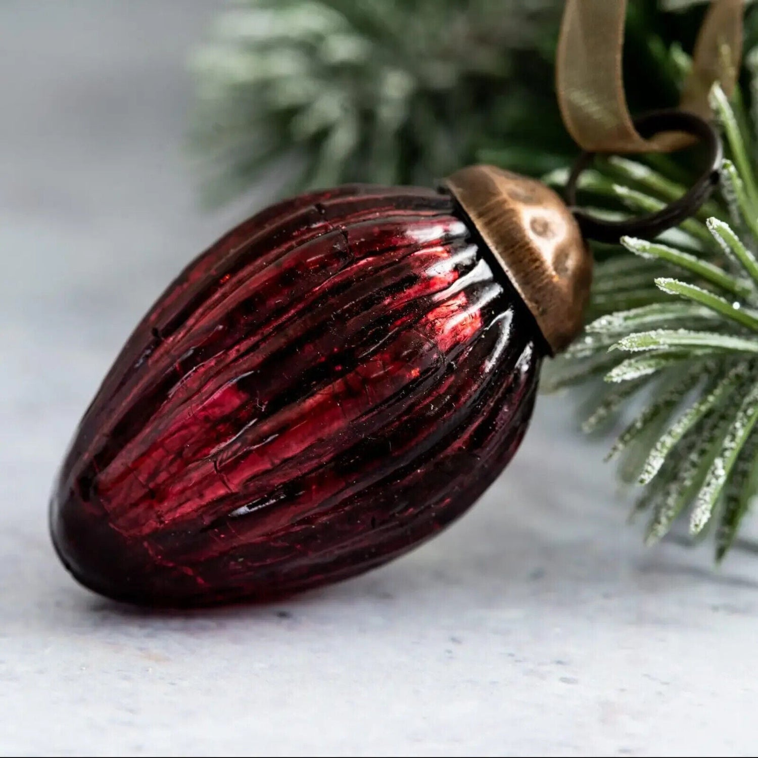 Handcrafted Christmas 1&quot; Vintage Look Glass Pinecone Shaped Ornaments 6 pc set - The Primitive Pineapple Collection