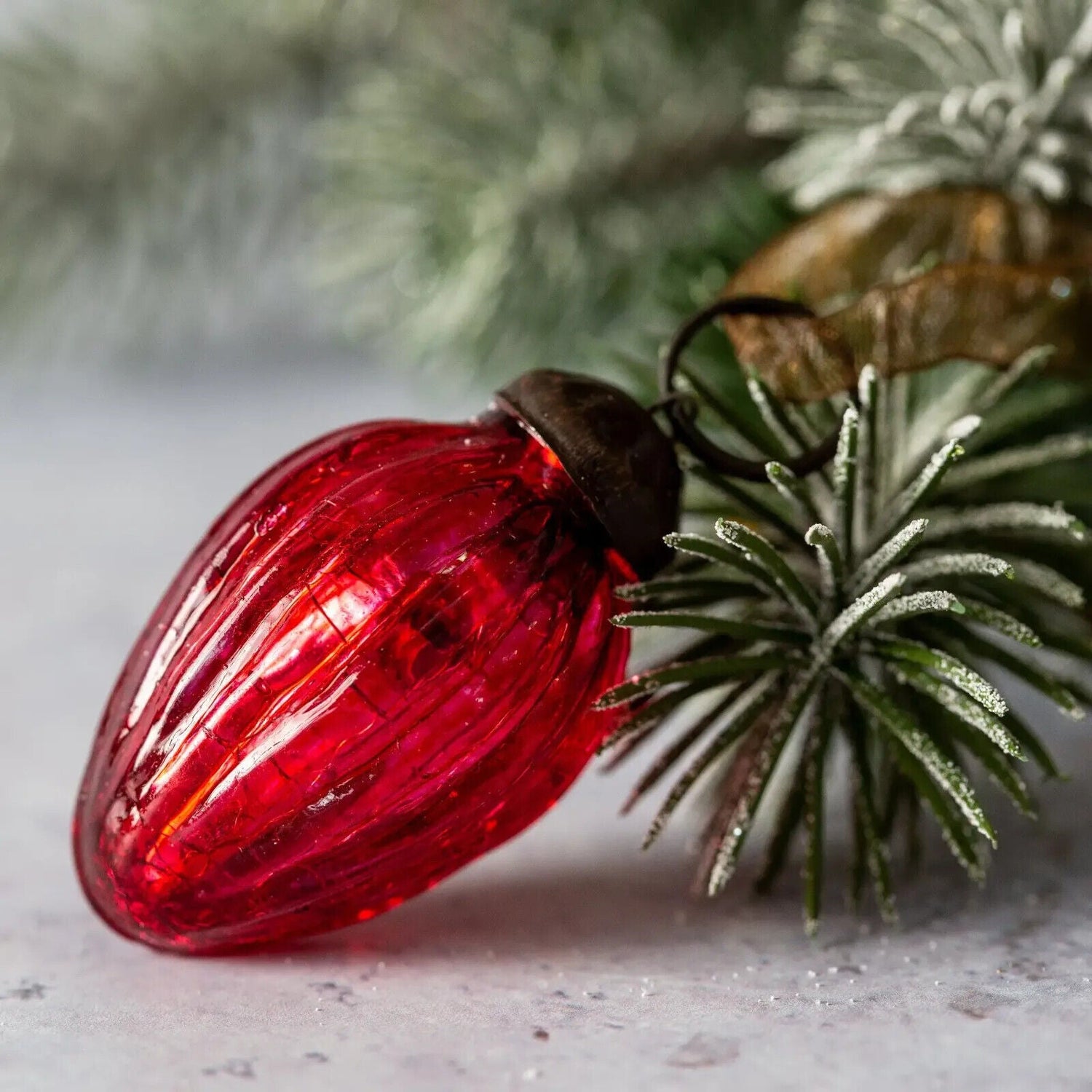 Handcrafted Christmas 1&quot; Vintage Look Glass Pinecone Shaped Ornaments 6 pc set - The Primitive Pineapple Collection