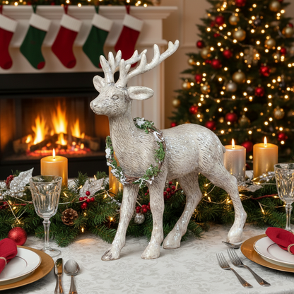 Ragon House Christmas Vintage Look 13" Standing Reindeer with Wreath Figurine - The Primitive Pineapple Collection