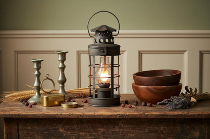 Primitive Colonial Electric Metal Coach Lantern Accent Table Light - The Primitive Pineapple Collection