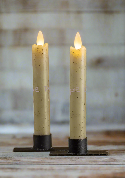 Primitive Country 6.75" Moving Flame 2 pc Green Flicker Taper Candle 6hr timer - The Primitive Pineapple Collection