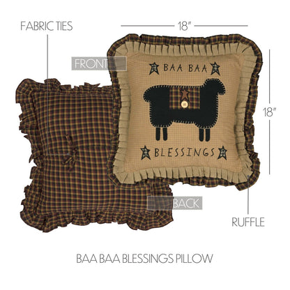 Primitive Farmhouse Heritage Farms Baa Baa Blessings Pillow w/ Fill 16x16" - The Primitive Pineapple Collection