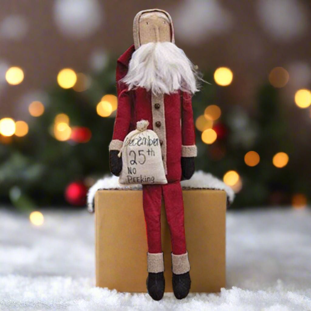 Primitive Farmhouse Christmas No Peeking Santa Doll 20.25&quot;