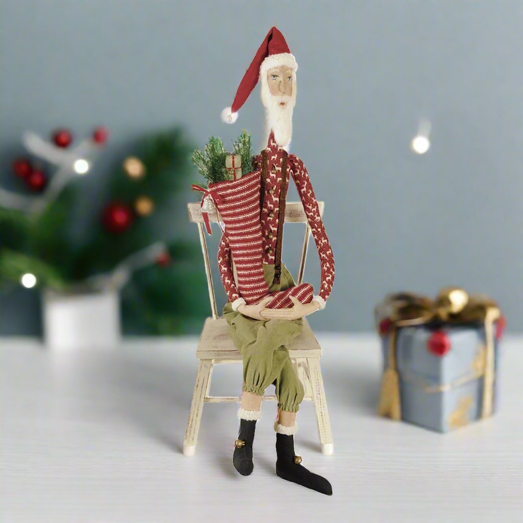 Christmas Winter Joe Spencer 46" Sleepy Time Santa Gathered Traditions Art Doll - The Primitive Pineapple Collection