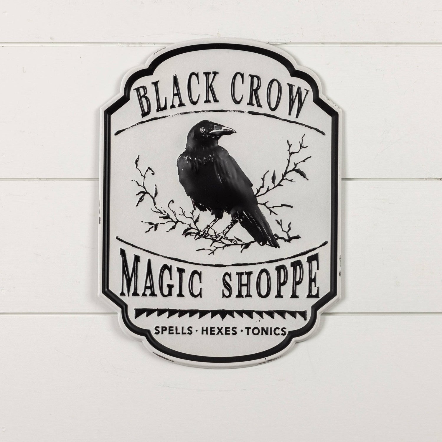 Ragon House Halloween 16.25&quot; Black Crow Magic Shoppe Metal Sign - The Primitive Pineapple Collection