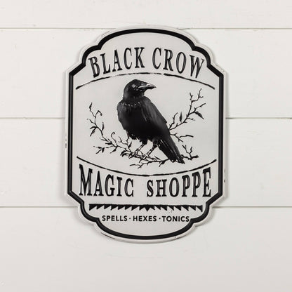 Ragon House Halloween 16.25&quot; Black Crow Magic Shoppe Metal Sign - The Primitive Pineapple Collection