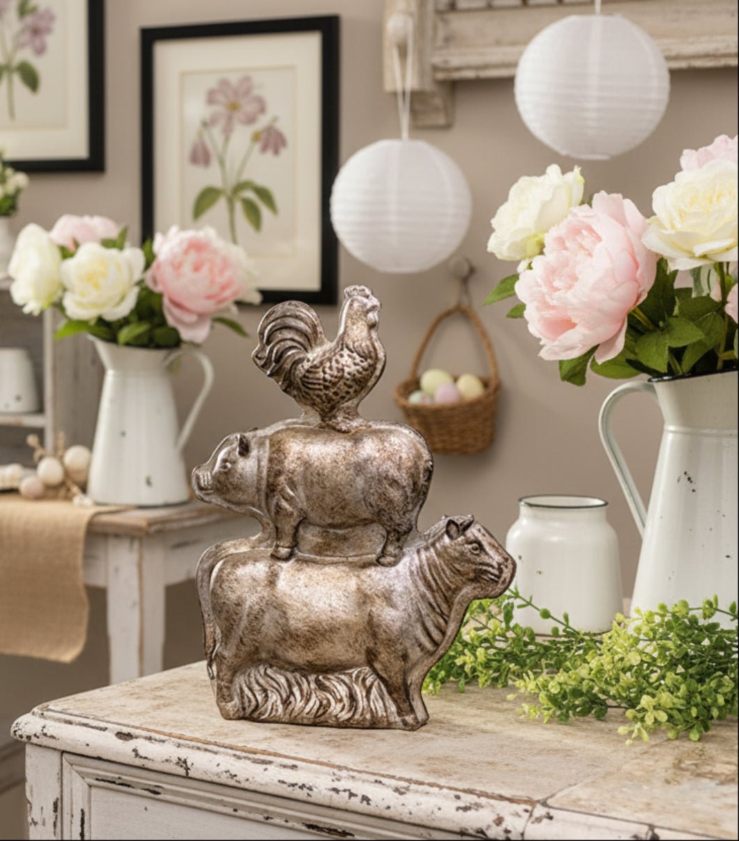 Primitive Spring Easter Silver Stacked Farm Animal Chocolate Mold 10.75" H - The Primitive Pineapple Collection