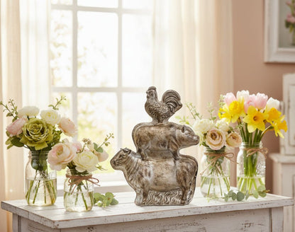 Primitive Spring Easter Silver Stacked Farm Animal Chocolate Mold 10.75" H - The Primitive Pineapple Collection