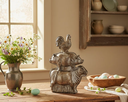 Primitive Spring Easter Silver Stacked Farm Animal Chocolate Mold 10.75" H - The Primitive Pineapple Collection