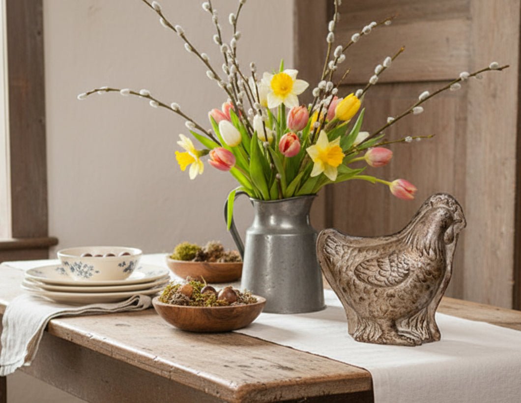 Primitive Spring Easter Faux Silver Chicken Chocolate Mold Sitter 6.5" - The Primitive Pineapple Collection