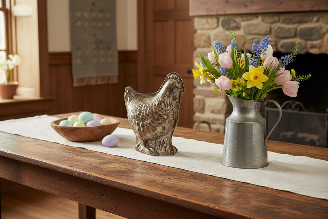 Primitive Spring Easter Faux Silver Chicken Chocolate Mold Sitter 6.5" - The Primitive Pineapple Collection