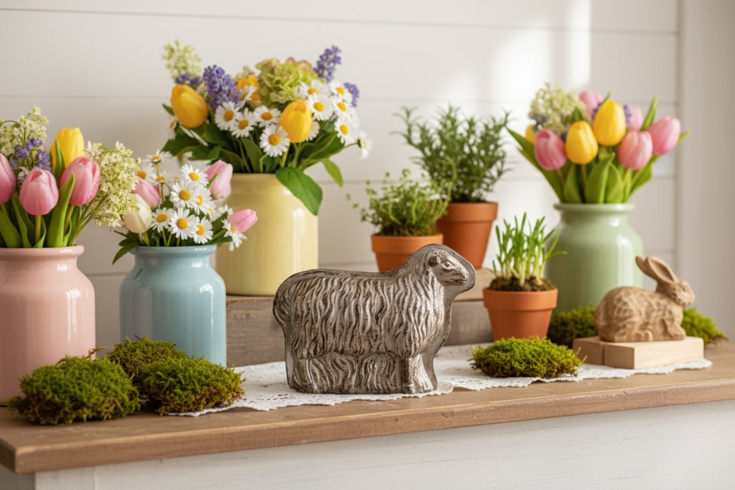 Primitive Spring Easter Faux Silver Sheep Chocolate Mold 5.75" H - The Primitive Pineapple Collection