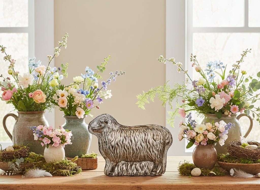 Primitive Spring Easter Faux Silver Sheep Chocolate Mold 5.75" H - The Primitive Pineapple Collection