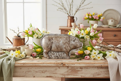 Primitive Spring Easter Faux Silver Pig Chocolate Mold 4.75" H - The Primitive Pineapple Collection