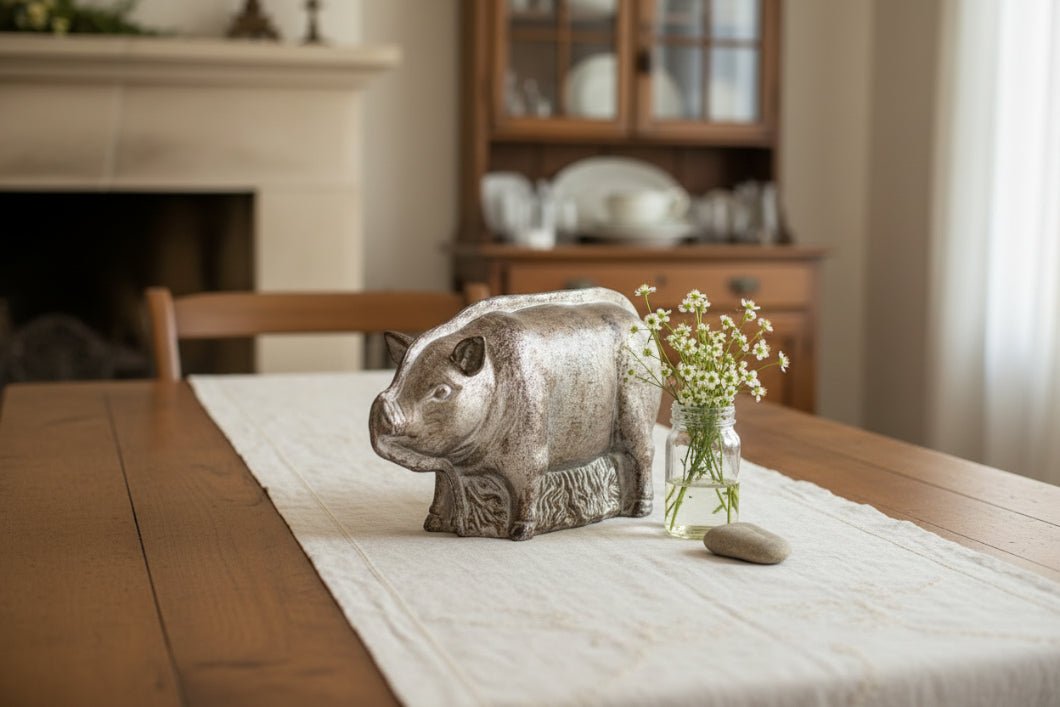 Primitive Spring Easter Faux Silver Pig Chocolate Mold 4.75" H - The Primitive Pineapple Collection