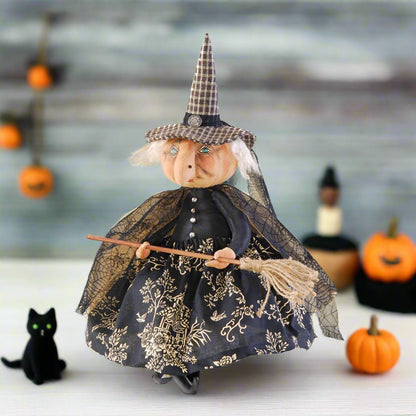 Halloween Fall Folk Art Joe Spencer Naomi Witch Gathered Traditions Art Doll 23&quot; - The Primitive Pineapple Collection