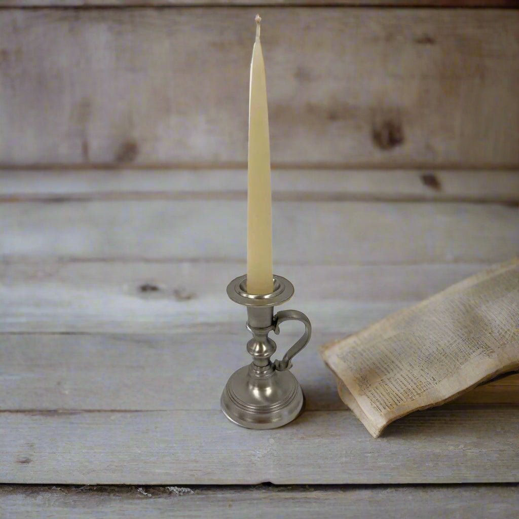 Primitive Reproduction 4 - 1/2&quot; Pewter - Plated Colonial Chamberstick - The Primitive Pineapple Collection